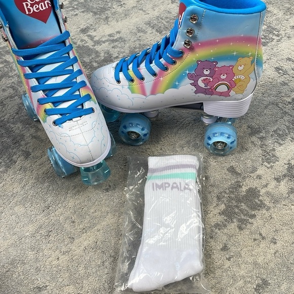 New Dolls Kill Care Bears Roller Skates Glitter Rainbow Cloud Squad Blue Sz 9 - Picture 12 of 12